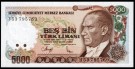 Tyrkia: 5000 Lira 1992, kv. 0 (Nr.26), bakark medfølger thumbnail