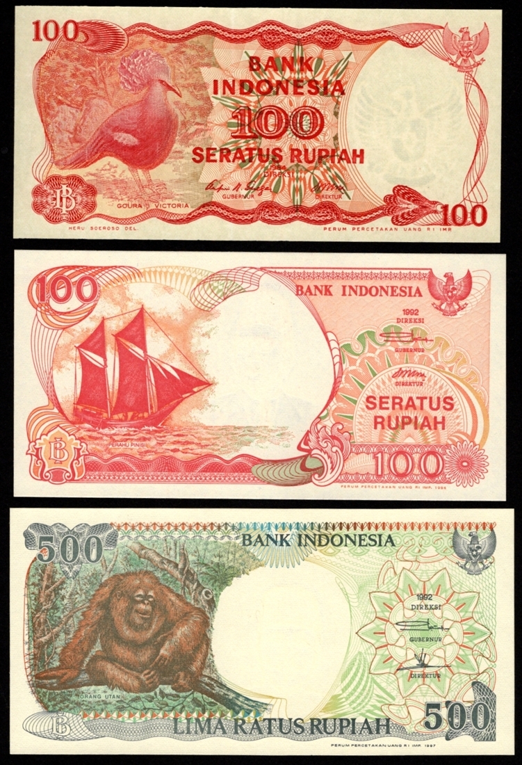 100 Rupiah 1984 # 122 // 100 Rupiah 1992 # 127a  // 500 Rupiah 1992 # 128a