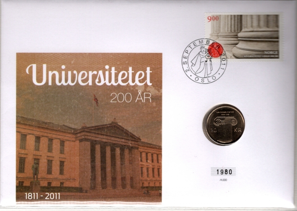 Mynt: Norsk 10 kr. 2011 - Universitetet
Frimerker: NK 1793.
Opplag: 4.000 Stk. // Bakark medfølger.