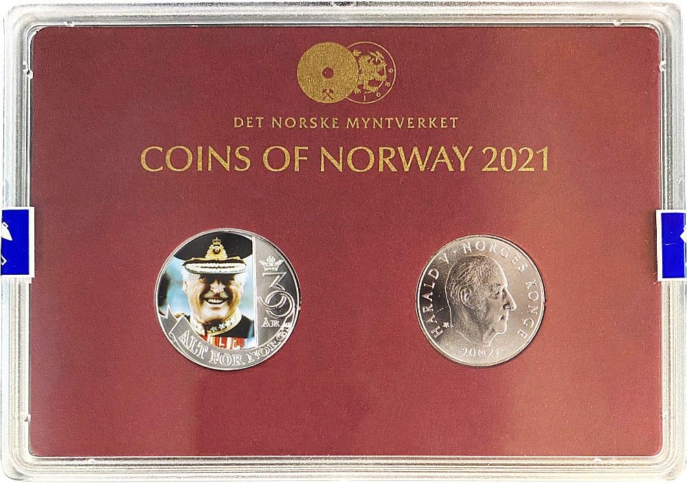 Settet inneholder årets 20-krone som Norges Bank utgir i forbindelse med markeringen av at det er 250 år siden Hans Nielsen Hauge ble født. I tillegg inneholder settet års medalje 2021 som har tronskiftet 1991 som tema. Max opplag: 9.000